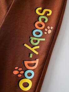 SCOOBY-DOO X SHEIN 2件套男婴可爱卡通小狗印花圆领长袖针织连体衣和字母图案针织休闲运动裤套装 - 棕色 - 查看 6