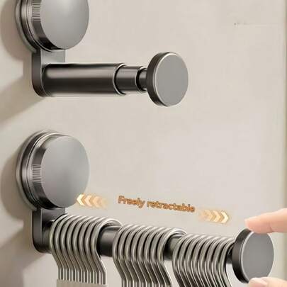 Móc treo đồ gắn tường hút chân không màu xám trắng có thể điều chỉnh thiết kế dạng thu gọn, giải pháp lưu trữ gắn tường cho tủ quần áo ban công, chống gỉ, dễ vệ sinh, đa chức năng