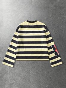 ROMWE MEN Street Life Men's Casual Striped Loose Fit Spider Web Long Sleeve T-Shirt, Autumn - Multicolor - View 4