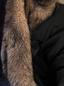 DAZY 女士拼接毛领宽松长袖连帽休闲街头风羽绒服，秋冬款 - 黑色 - 查看 8