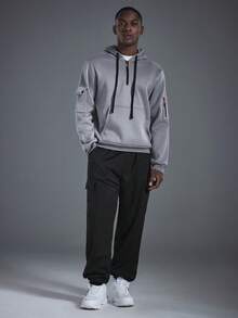 Driftmere Men's Casual Half-Zip Hoodie Sweatshirt And Cargo Pants Set, Fashionable Outdoor Suit, Gym/Training/Running/Fitness Hoodie, Quarter Zip Hoodies Sweatshirt, Daily Casual Spring To Summer - Light Grey - View 6