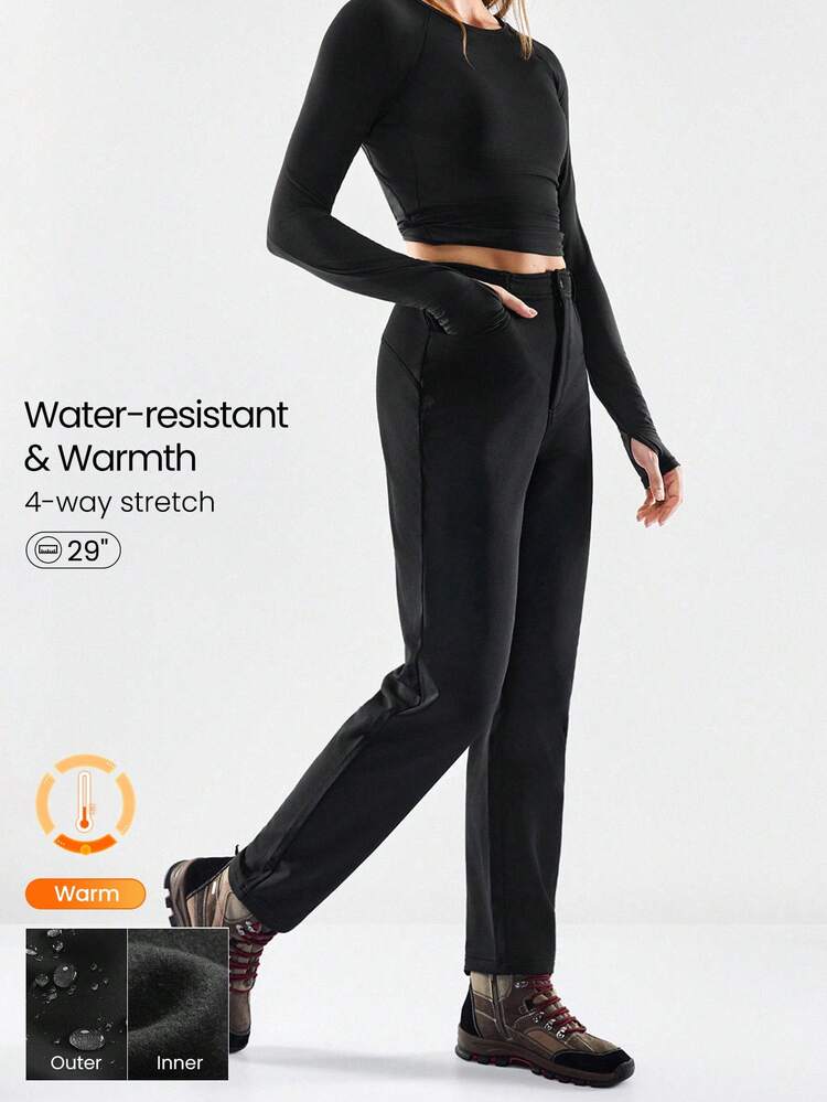 Outdoor Trek Stretchy Water-Repellant Fleece Lining Side Pockets Placket Design Elastic Waistband Tapered Pants Autumn Winter Outdoors Daily Casual Wear