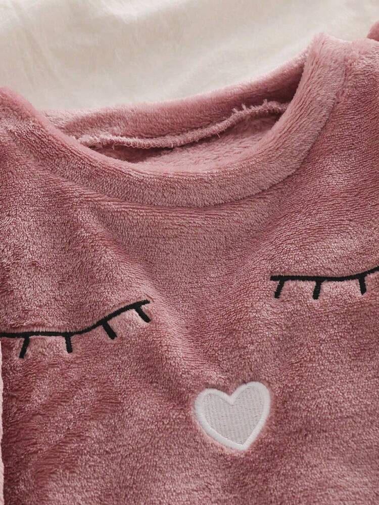 Winter  Tween Girl Comfortable Cartoon Embroidered Long Sleeve Top And Pants Pajama Set, Autumn/Winter - Pink - View 5