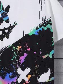 SHEIN Tween Boy Loose Casual Round Neck Luminous Print Short-Sleeved T-Shirt