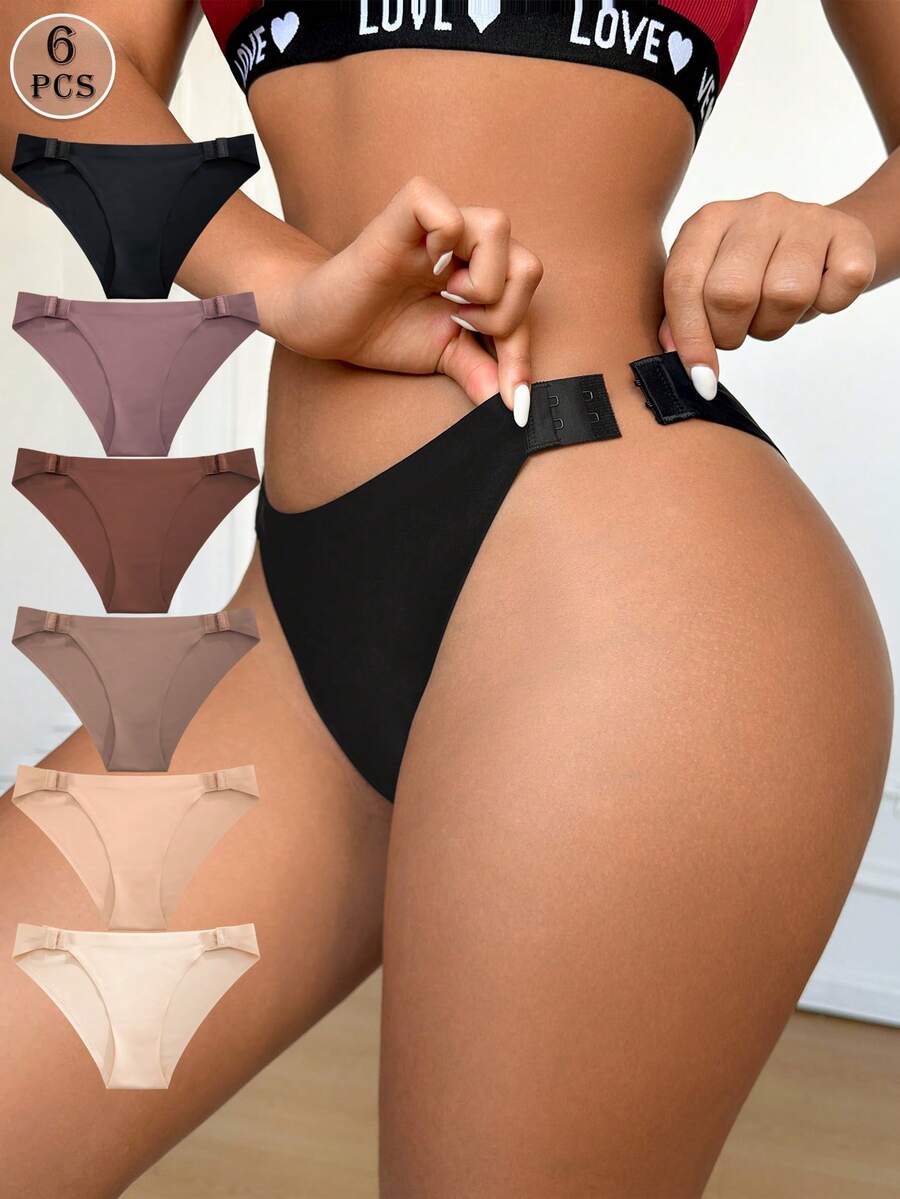 6pcs/Set Adjustable Front Clasp Fashionable & Comfortable Seamless Women's Panties, Suitable For Daily Wear - Multicolor - View 1