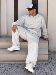 DAZY 男士保暖内衬半拉链圆领卫衣套装，秋冬季 - 灰色 - 查看 5