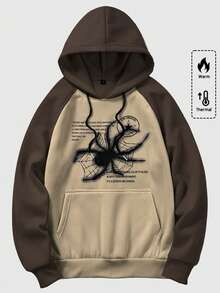 ROMWE MEN Academia Men's Casual Colorblock Spider Logo Print Hoodie Sweatshirt, Autumn/Winter