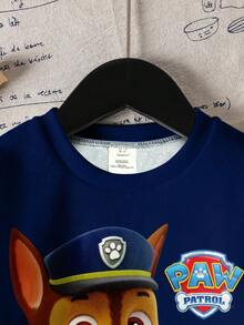 SHEIN | PAW Patrol 年轻男孩休闲时尚街头卡通狗与字母图案撞色落肩宽松羊毛卫衣，秋冬 - 白色 - 查看 5