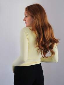 SILVIA DI SANTO Long Sleeve Crew Neck Top Casual Summer Spring Vacation Capsule Wardrobe Everyday Yellow Airport Holiday Fall Back To School Autumn Winter Summer Spring - Yellow - View 2