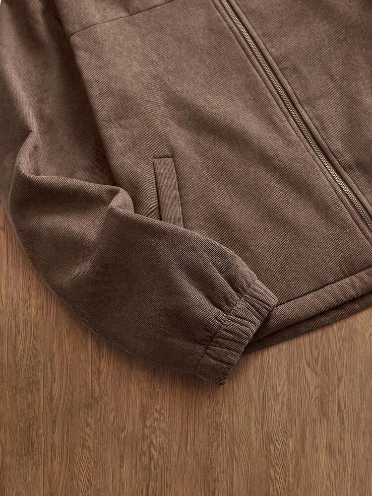 SWAVVY 男士时尚灯芯绒保暖长袖外套，秋冬款 - 棕色 - 查看 4