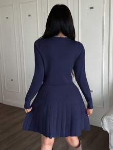 Feyla 女士宽松针织连衣裙和开衫两件套，秋冬毛衣连衣裙套装 - 藏蓝色 - 查看 2