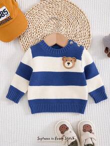 Cozy Pixies 新生儿男女宝宝彩色条纹圆领长袖套头毛衣，加厚保暖，适合冬季穿着