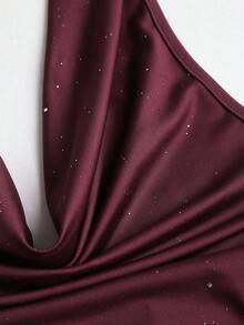 Sweetra Women's New Sexy Backless Ruched Waist Slim Fit Shiny Wrap Dress, Suitable For Daily Commute, Graduation, Independence Day Party - Red Violet - View 4