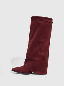 Daringsoles Giày bốt cao cổ mũi nhọn, đế dày, chất liệu da lộn, có tua rua, dáng ôm, dành cho nữ - Màu Đỏ Sâu - Xem 10