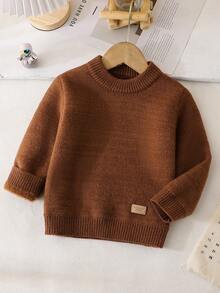 SHEIN Vintaside Kids 男婴秋冬针织毛衣，时尚圆领，新款上市。深灰色调散发迷人绅士风范。采用柔软舒适的面料，亲肤透气，让宝宝穿着倍感舒适。保暖内里，柔软舒适。百搭打底衫，适合家庭聚会、外出游玩、亲子时光、节日派对等各种场合。 - 巧克力棕 - 查看 4