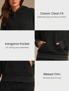 GLOWMODE Everyday Fleece Winter Whisper Regular Fit Pocket Acid Wash Hoodie Autumn Winter Outdoors Daily Casual Wear - Black - View 3