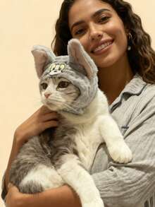 TOM & JERRY X SHEIN 1 可爱卡通毛绒刺绣图案宠物帽子头饰，多种尺寸可供选择，适合猫咪、狗狗、汤姆、杰瑞、奶酪。