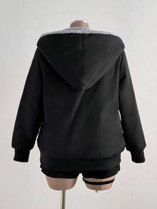 Sunspun 优雅仿毛皮拼接修身性感纯色外套 - 紫色 - 查看 2