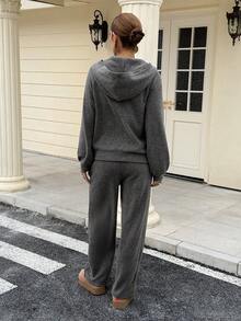 DAZY Ensemble 2 pièces veste à capuche et pantalon de couleur unie décontractée pour femmes, automne