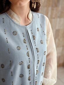 MOTF PREMIUM BEADED DETAIL VEST JACKET - Blue - View 2