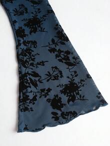 Sweetra 女士优雅复古网纱植绒长袖修身迷你连衣裙 - 寶藍色 - 查看 4