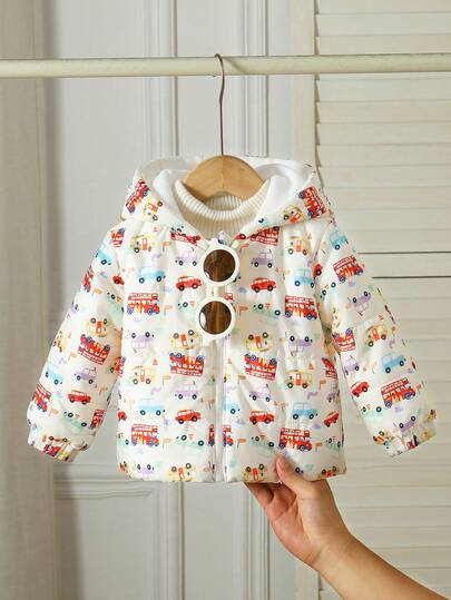 Áo khoác mùa đông có lớp lót, khóa kéo phía trước và mũ trùm đầu, trang trí tai động vật dễ thương, cổ tay áo co giãn, in hình xe hoạt hình kỹ thuật số, phù hợp cho mặc hàng ngày, ngày lễ, kỳ nghỉ, trẻ sơ sinh/kích cỡ 6 tháng - 3 tuổi, áo khoác mùa xuân cho bé, áo khoác bé trai, áo khoác mùa xuân cho bé trai, áo khoác quần áo trẻ em, áo khoác in hình xe hơi cho bé trai, áo khoác mùa đông unisex cho trẻ sơ sinh 6 tháng - 3 tuổi, áo khoác bé trai, áo khoác bé trai