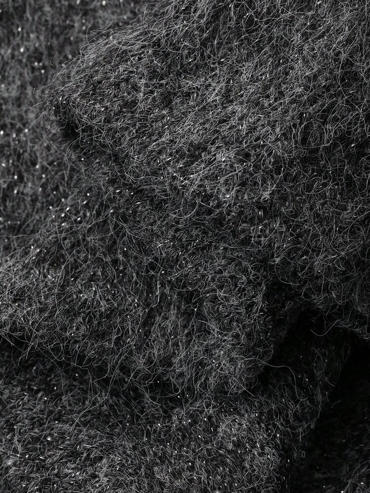 2pcs Women's Loose Business Casual Elegant Gray Design Crew Neck Knit Sweater And Pants Set, Autumn/Winter