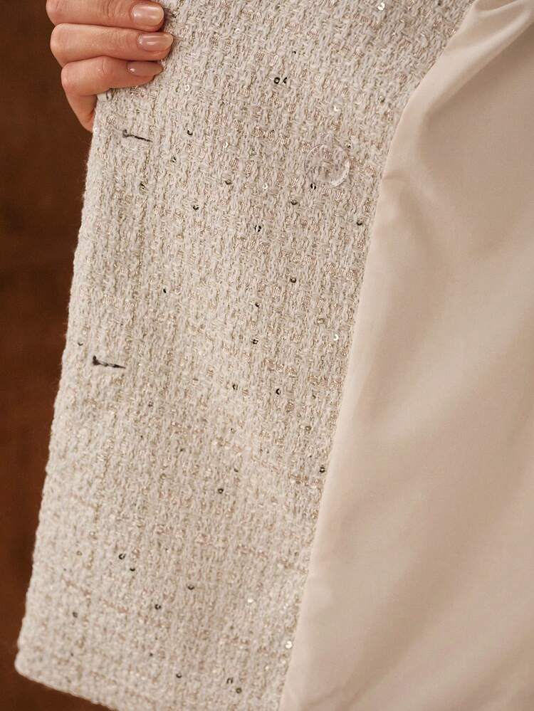 TWEED CHAIN DETAIL STRUCTURED BLAZER