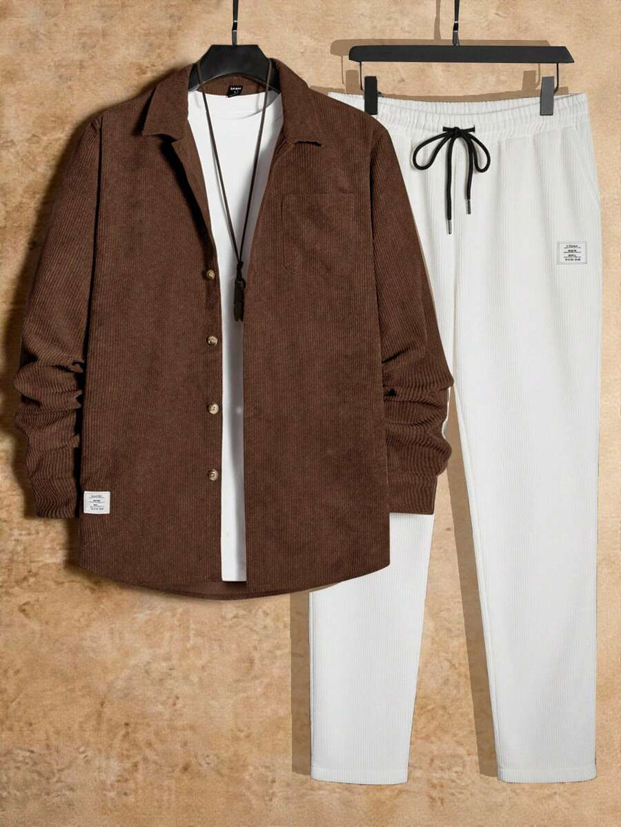 Manfinity VCAY 2件套男士宽松针织休闲长袖夹克和裤子套装 - 彩色 - 查看 1