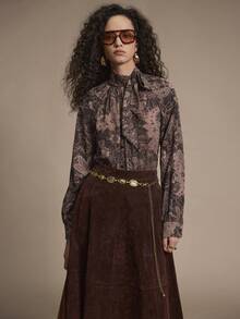 Chiquease Cardigan Camisa Feminina de Gola Laço Paisley Elegante Boêmio para Outono/Inverno - Multicolorido - Visão 5