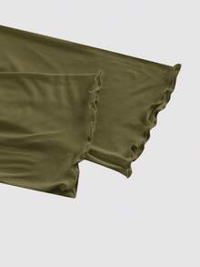 SHEIN MOD 休闲百搭宽松圆领喇叭袖军绿色T恤 - 軍綠色 - 查看 3