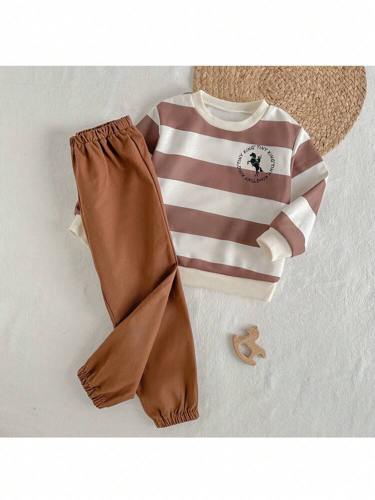Loomiva Bộ 2 áo nỉ dài tay cổ tròn sọc nhiều màu cho bé trai và quần cạp chun - Nhiều màu - Xem 5