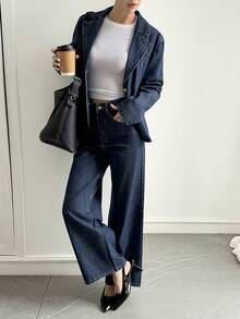 Livesso Women's Casual Denim Jacket And Distressed Jeans Set, Autumn/Winter