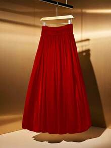 GlowEve CURVE Falda de burbuja floral con lazo decorativo, elegante y de moda para mujer de talla grande - Rojo - Ver 2
