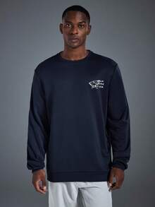 Driftmere 男士休闲街头卫衣，野花图案，山地公路露营元素简约印花，适合秋冬季、健身/训练/跑步等场合，春夏皆宜。 - 藏蓝色 - 查看 4