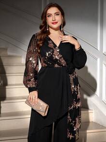 Gownix Bộ 2 món tay áo đèn lồng quấn quanh bằng lưới lấp lánh cỡ lớn - màu đen - Xem 2