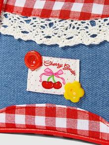 ROMWE Kawaii 1 件红色尼龙面料光滑拉链抽绳带纽扣装饰时尚休闲夏季新款独特斜挎包，适合女性日常使用 - 紅色 - 查看 3