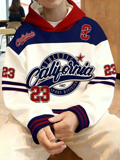 Claim Dot California Vintage Loose Comfortable Thermal Lined Hoodie, California + Number 23 Campus Sports Print, Casual Hoodie Sweatshirt California Athletic Hoodie, For Winter