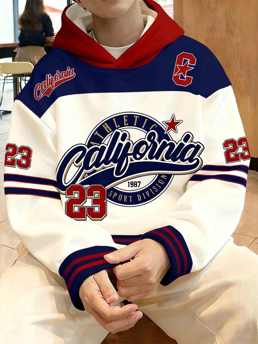 Claim Dot California Vintage Loose Comfortable Thermal Lined Hoodie, California + Number 23 Campus Sports Print, Casual Hoodie Sweatshirt California Athletic Hoodie, For Winter - Multicolor - View 1