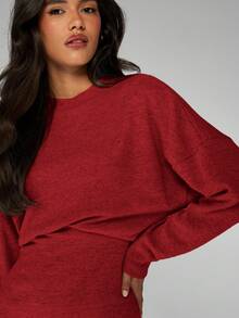 MISSGUIDED Robe pull côtelée à manches longues, moulante, pour l'automne et l'hiver. Robe pull décontractée pour Noël - Rouge foncé - Voir 4