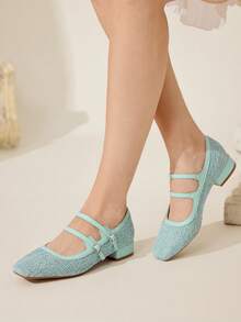 CUCCOO CHICEST Zapatos planos cómodos y versátiles con doble hebilla para mujer - Azul Marino - Ver 5