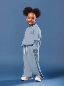 SUMWON Girls Essentials Cinched Hoodie Wide Leg Sweatpant Co-Ord Set Casual Tracksuit Vacation - Blue - View 1