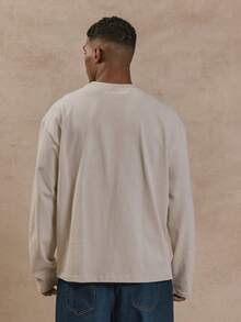 Musero Men Oversized Boxy Long Sleeve Essential Everyday T-Shirt SPRING SUMMER Capsule Basics Wardrobe - Apricot - View 4