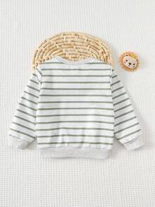 Cozy Pixies Baby Boy Cartoon Animal Print Striped Crew Neck Long Sleeve Pullover Sweatshirt Baby Boy Tops Lion Baby Clothes Infant Clothes Unisex Baby Boy Full Sleeve Tshirts Baby Cartoon Clothes In Fall/Winter Baby Boy Baby Boys Tops Baby Neutral Clothing - Mint Green - View 2