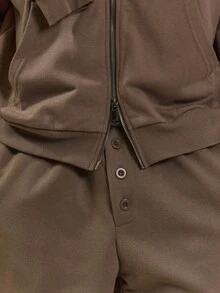 Musero 宽松喇叭形剪裁，纽扣前襟，弹性抽绳腰带，优质慢跑裤，冬季款 - 灰色 - 查看 5