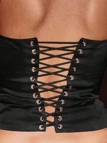 KIZN Top corset tipo bustier de color verde oscuro con copas con aros y espalda con cordones - Negro - Ver 5