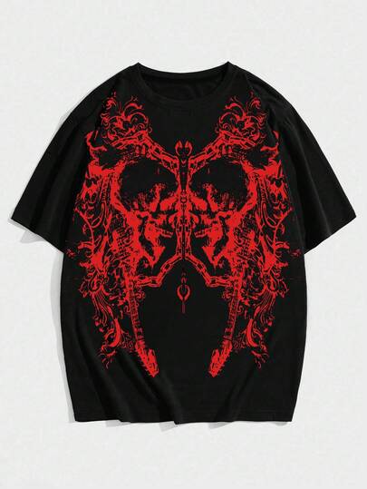 Goth قميص تي شيرت قصير الأكمام بطباعة جوتيك للرجال