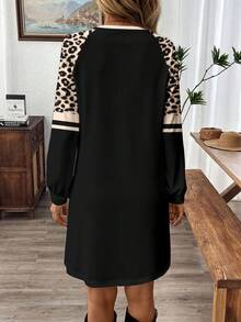 EMERY ROSE 女士复古豹纹条纹印花时尚圆领长袖休闲短裙，优雅经典，适合秋冬季节，约会、聚会、通勤皆宜。 - 白色 - 查看 2