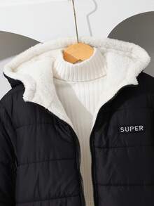 男童黑色绗缝外套一件，带刺绣字母贴花和绗缝滚边 - 黑色 - 查看 3