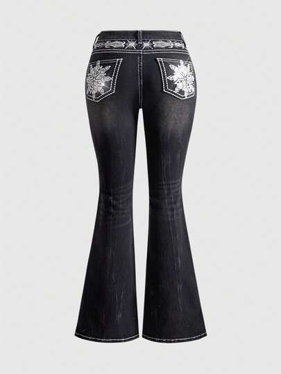 J-Fashion Y2K Retro Millennium Sexy Pocket Sequin Embroidery Slim Fit Flare Jeans For Women